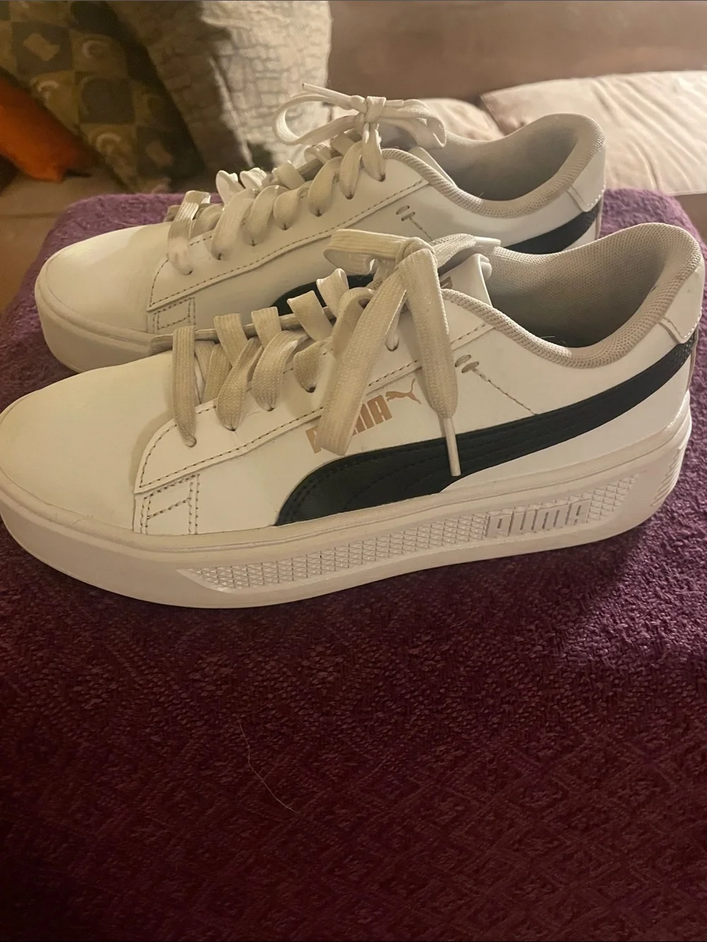 Puma White Low-Top Sneakers with Black Formstripe